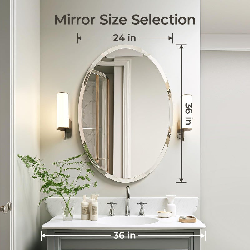 USHOWER Bathroom Mirror for Over Sink, 24x36 Inch Oval Frameless Mirror, Beveled and Polished, Decorative Wall Mirror for Bathroom, Bedroom, Vanity, Entryway, Modern and Elegant - Image 4