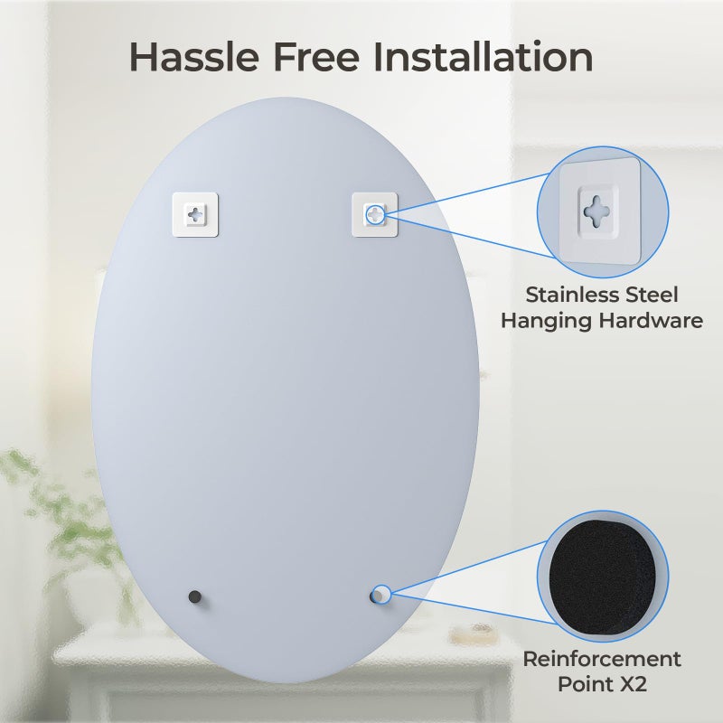 USHOWER Bathroom Mirror for Over Sink, 24x36 Inch Oval Frameless Mirror, Beveled and Polished, Decorative Wall Mirror for Bathroom, Bedroom, Vanity, Entryway, Modern and Elegant - Image 3