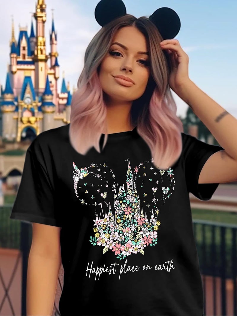 VILOVE Magical Shirt for Women Believe in Magic Shirts Cute Graphic Printed Tee Family Vacation Short Sleeve Tee Black C - Image 5