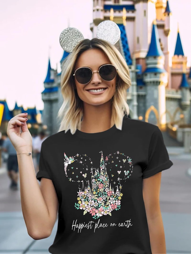 VILOVE Magical Shirt for Women Believe in Magic Shirts Cute Graphic Printed Tee Family Vacation Short Sleeve Tee Black C - Image 2