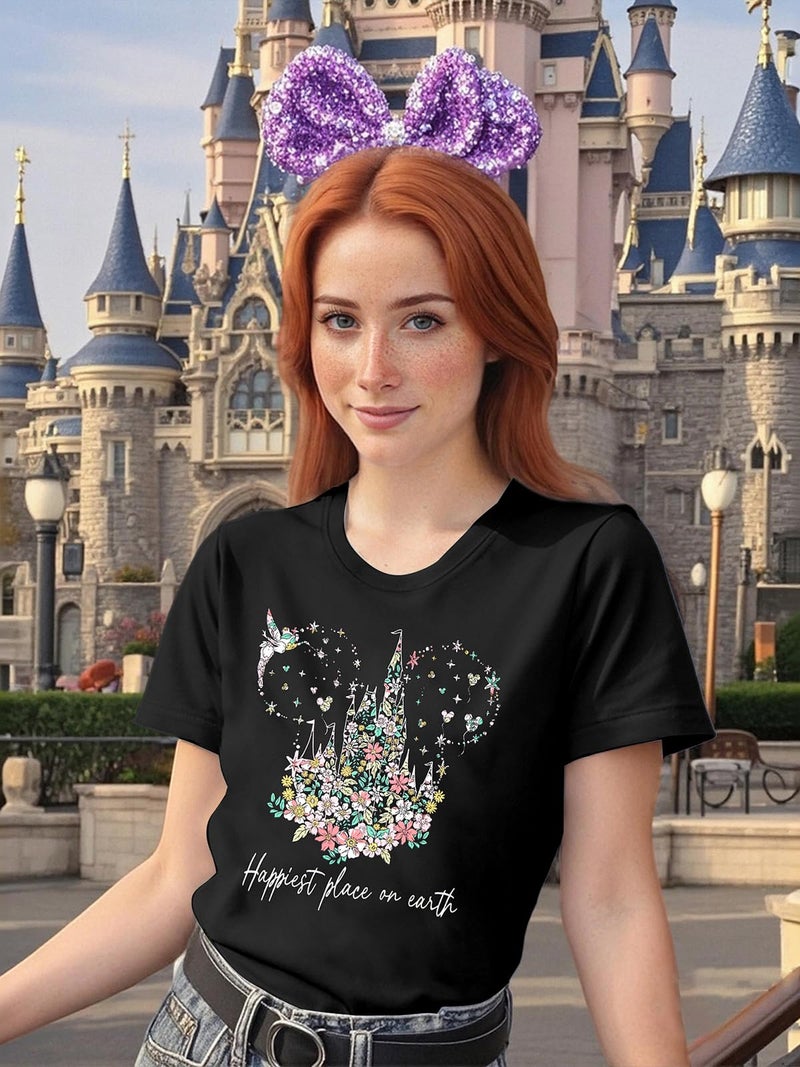VILOVE Magical Shirt for Women Believe in Magic Shirts Cute Graphic Printed Tee Family Vacation Short Sleeve Tee Black C - Image 4