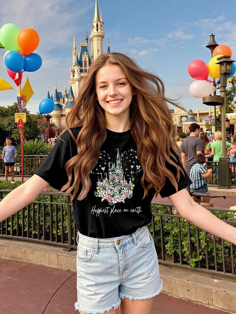 VILOVE Magical Shirt for Women Believe in Magic Shirts Cute Graphic Printed Tee Family Vacation Short Sleeve Tee Black C - Image 3