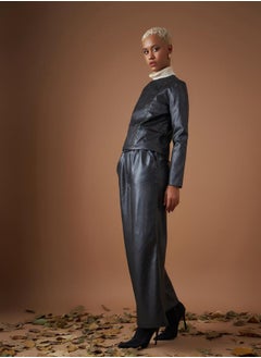 SASSAFRAS Leather Look Wrap Front Biker Jacket by Styli  - Image 3
