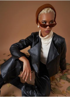 SASSAFRAS Leather Look Wrap Front Biker Jacket by Styli  - Image 2
