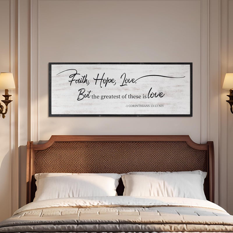 Easozoom Faith Hope and Love Bible Verses Framed Wall Sign For Family Living Room Kitchen Farmhouse Dining Room Vintage Boho Wall Art Decoration For Living Room Bedroom, 40 x 15 Inch, Black - Image 1
