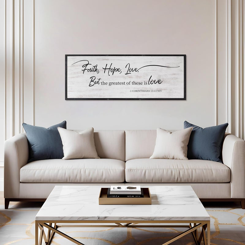 Easozoom Faith Hope and Love Bible Verses Framed Wall Sign For Family Living Room Kitchen Farmhouse Dining Room Vintage Boho Wall Art Decoration For Living Room Bedroom, 40 x 15 Inch, Black - Image 3