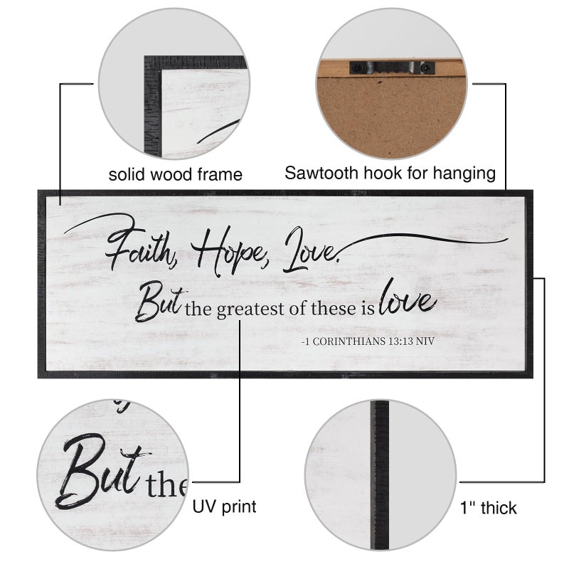 Easozoom Faith Hope and Love Bible Verses Framed Wall Sign For Family Living Room Kitchen Farmhouse Dining Room Vintage Boho Wall Art Decoration For Living Room Bedroom, 40 x 15 Inch, Black - Image 2