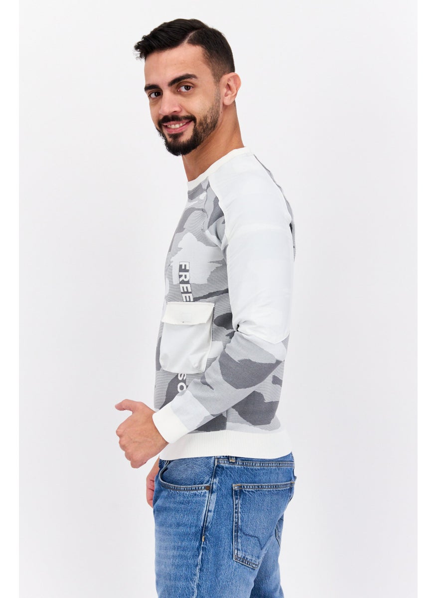 Free Soul Men Crew Neck Brand Logo Long Sleeves Sweatshirt, Grey  - Image 2