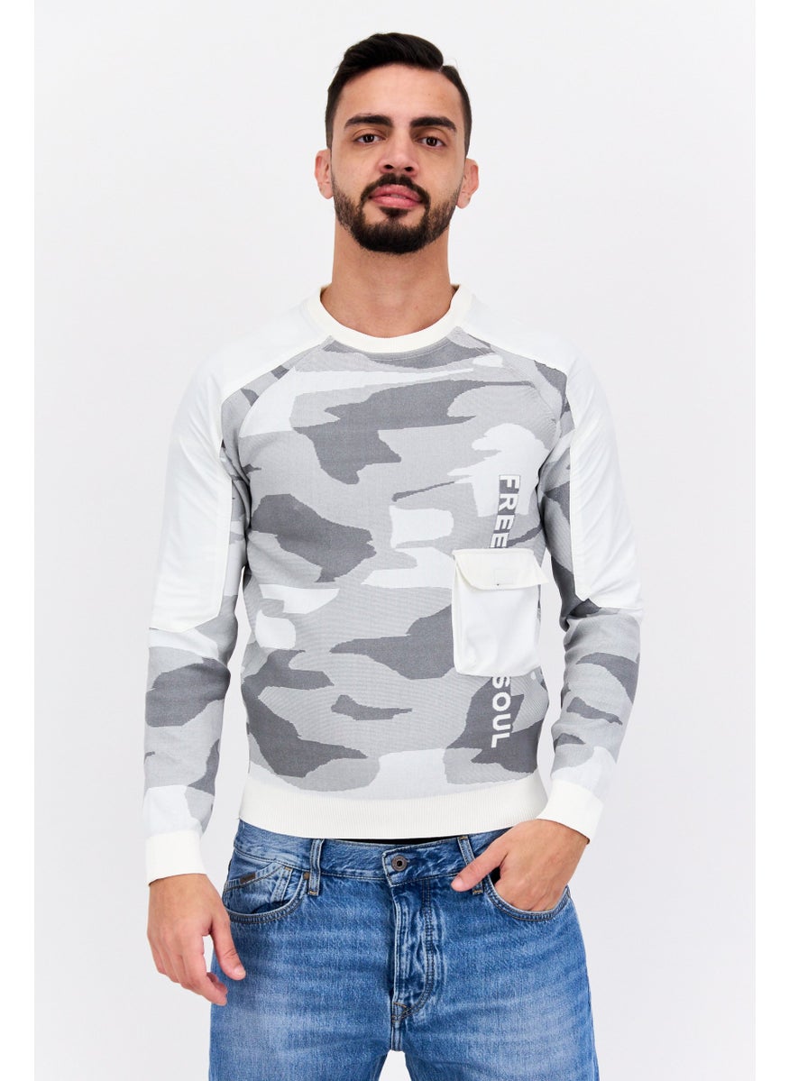 Free Soul Men Crew Neck Brand Logo Long Sleeves Sweatshirt, Grey  - Image 1