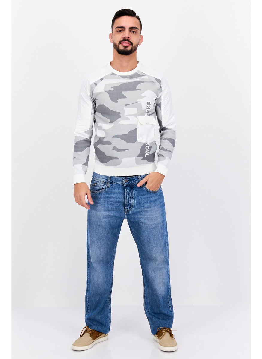 Free Soul Men Crew Neck Brand Logo Long Sleeves Sweatshirt, Grey  - Image 4
