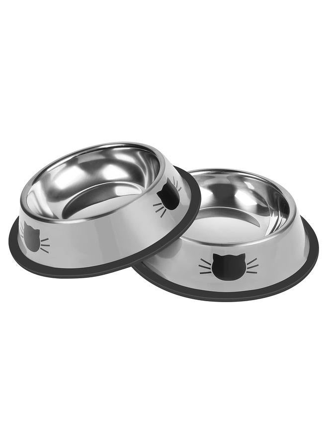 2-Piece Stainless Steel Cat Feeding Bowls Grey 5.9x1.4x4.7cm，2Pcs Cat Bowls Non-Slip Stainless Steel Small Cat Food Bowls Unbreakable Thicken Cat Feeder - Image 1