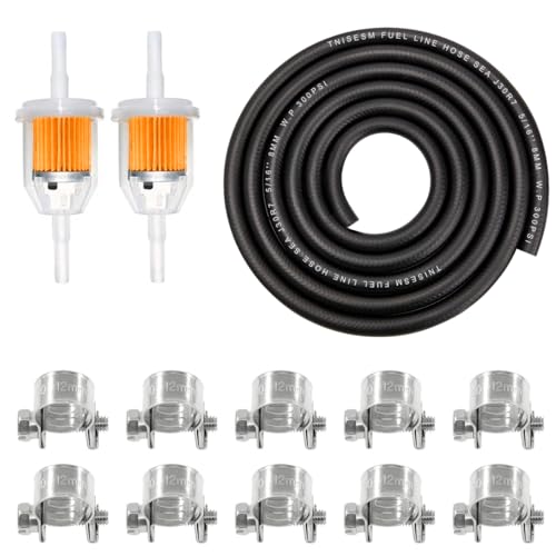 Tnisesm 5/16"(8MM) Inch ID Fuel Line kits, 2 Meter / 6-Foot Fuel Line + 2Pcs 1/4 Inch X 5/16 Inch Gas Inline Fuel Filters with Magnet +10 Pcs 15/32''-9/16'' Mini Fuel Hose Clamps Adjustable - Image 1