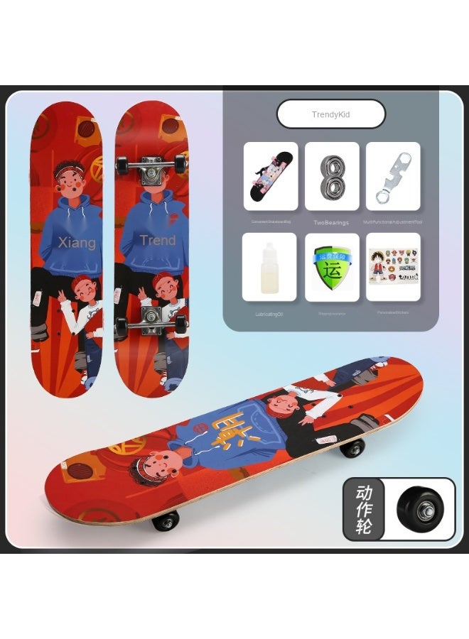 Kids' Beginner Skateboard for Ages 6-12 - Double Kick Professional Four-Wheel Street Board for Boys and Girls