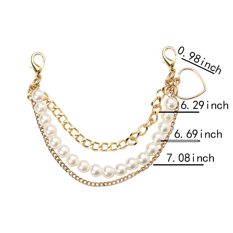 Sisadodo Pearl Gold Shoe Chains Charms Shoe Decoration Accessories Pearl Shoe Charms Chains Shoelaces Chains 2 Pcs Three Layer Shoe Charms for Boots Heel Chains Bag Chains for Handbags Charms - Image 2