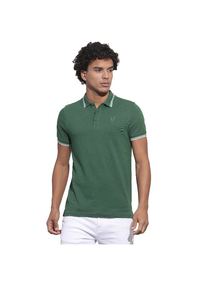 Being Human تي شيرت بولو قصير الأكمام للرجال بلون أخضر داكن مع ياقة بولو - Image 1