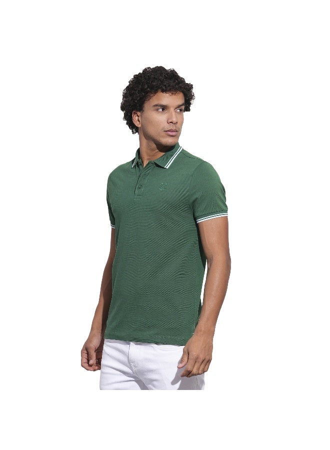 Being Human تي شيرت بولو قصير الأكمام للرجال بلون أخضر داكن مع ياقة بولو - Image 2