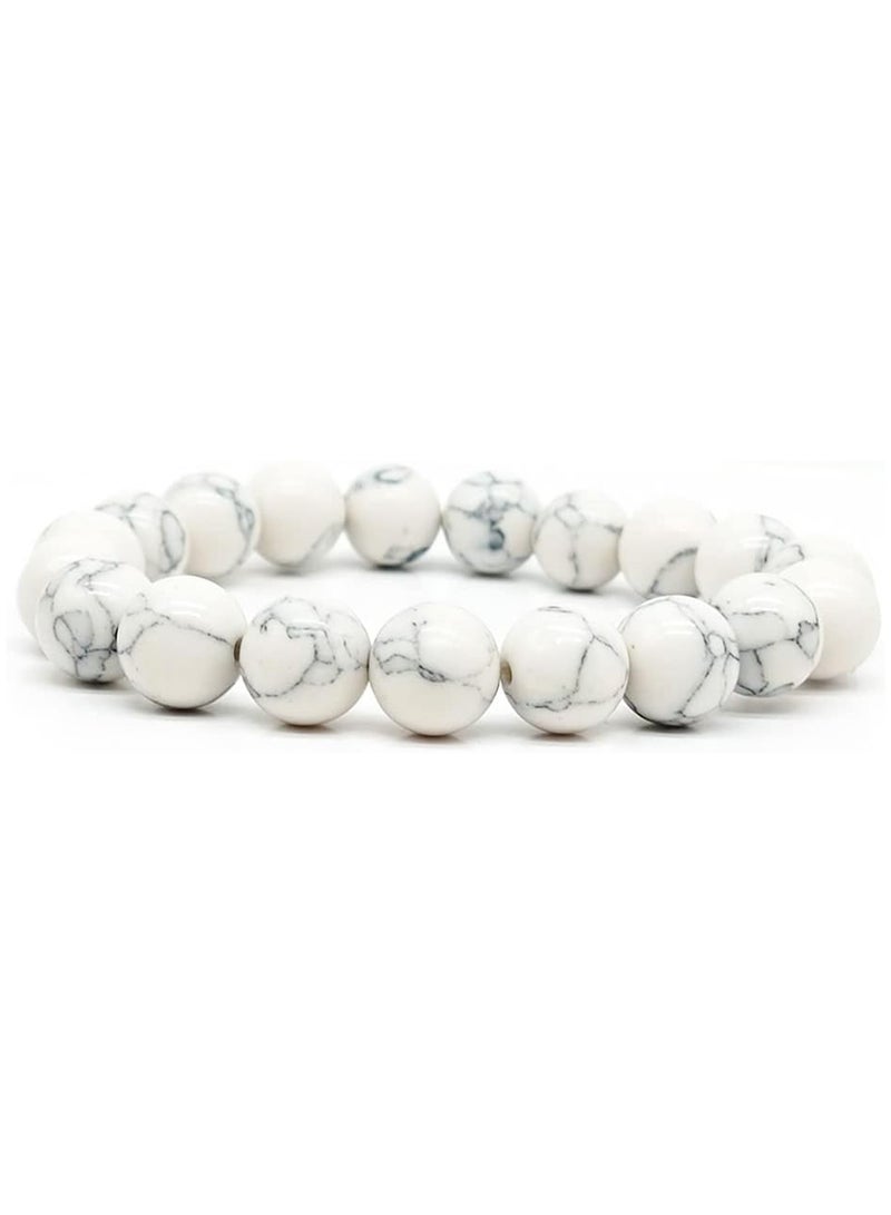 Julia Store Natural Howlite Gasper Stone Semi-Precious Gemstones Beaded Bracelets for Men Women Energy Power Crystal Chakra Reiki Healing Elastic Stretch Bracelet - Image 1