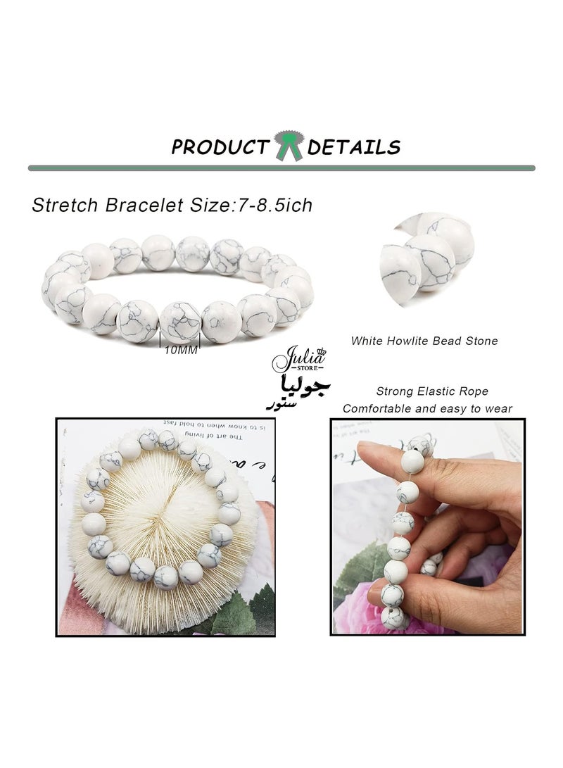Julia Store Natural Howlite Gasper Stone Semi-Precious Gemstones Beaded Bracelets for Men Women Energy Power Crystal Chakra Reiki Healing Elastic Stretch Bracelet - Image 2