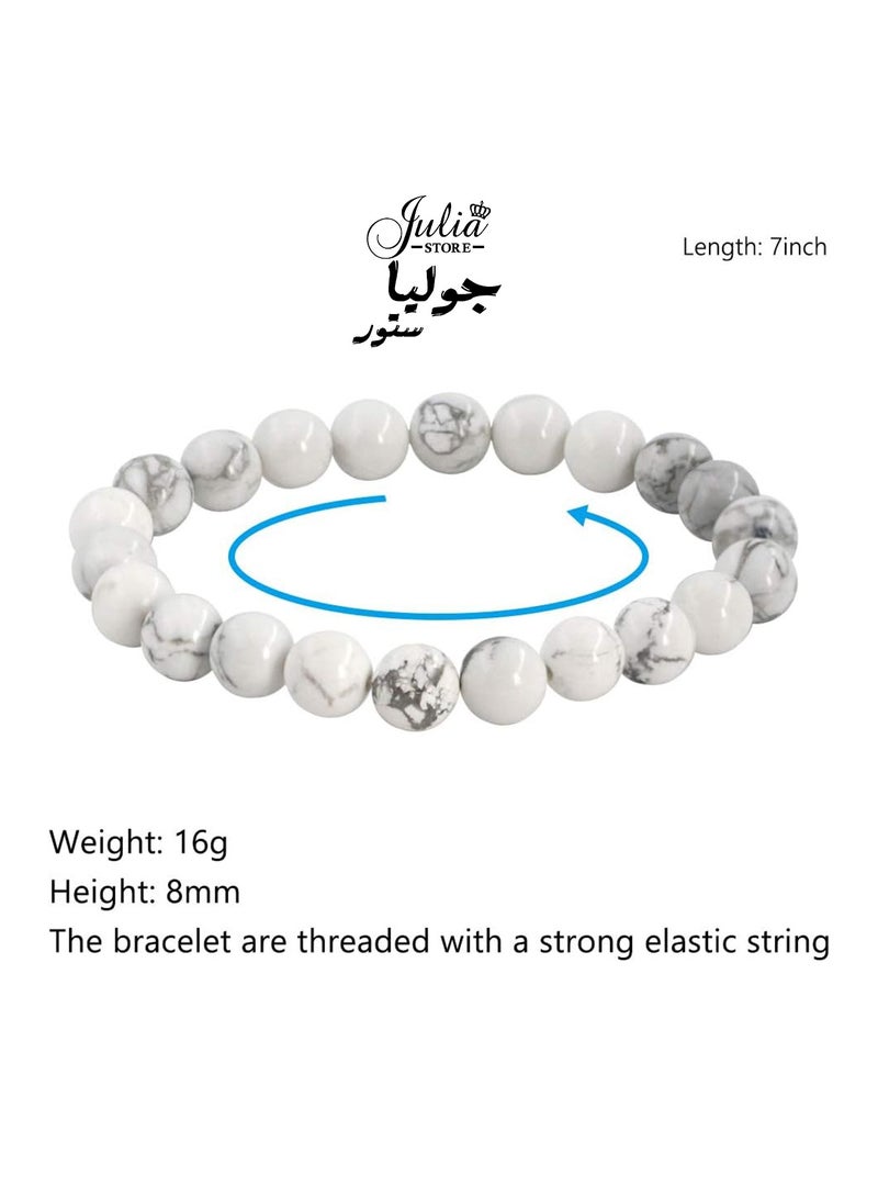 Julia Store Natural Howlite Gasper Stone Semi-Precious Gemstones Beaded Bracelets for Men Women Energy Power Crystal Chakra Reiki Healing Elastic Stretch Bracelet - Image 3