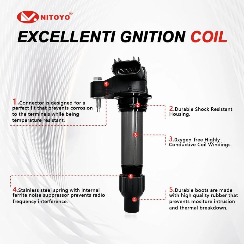 NITOYO UF569 Ignition Coil Pack and 5367 Iridium Spark Plugs Set for Chevy, Buick, Cadillac, GMC (2007-2021) - Image 5