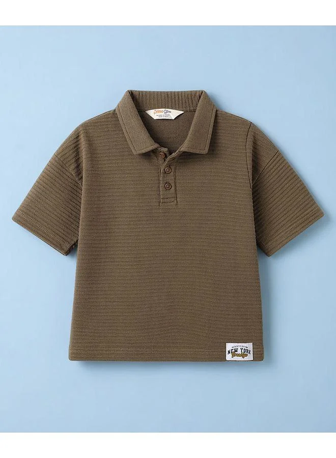 Primo Gino Primo Gino 100% Cotton Knit Horizontal Textured Fabric Oversized Drop Shoulder Half Sleeves Solid Polo T-Shirt & Shorts Set - Coffee Brown