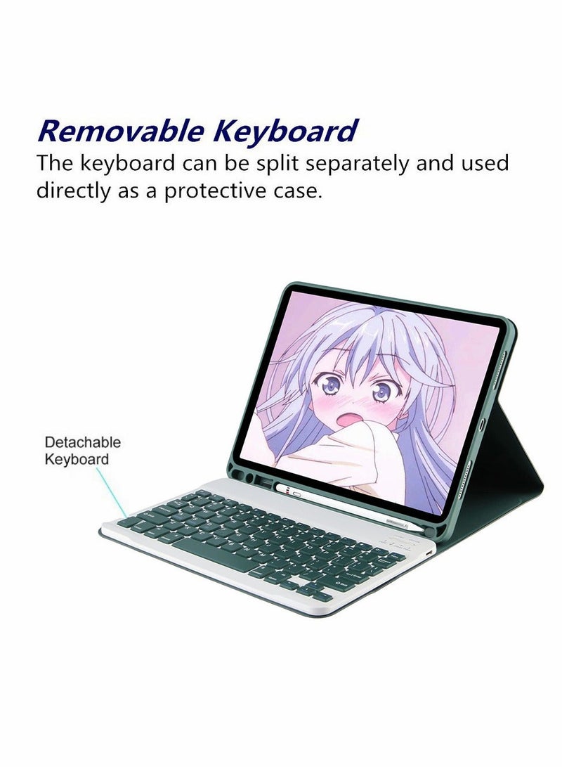 Tablet Cover Wireless Keyboard for iPad 9th Gen 2021/8th 2020/ 7th 2019/ iPad Air 3/ Pro 10.5 with Detachable Bluetooth Keyboard Mouse Pencil Holder (Dark Green) - Image 2