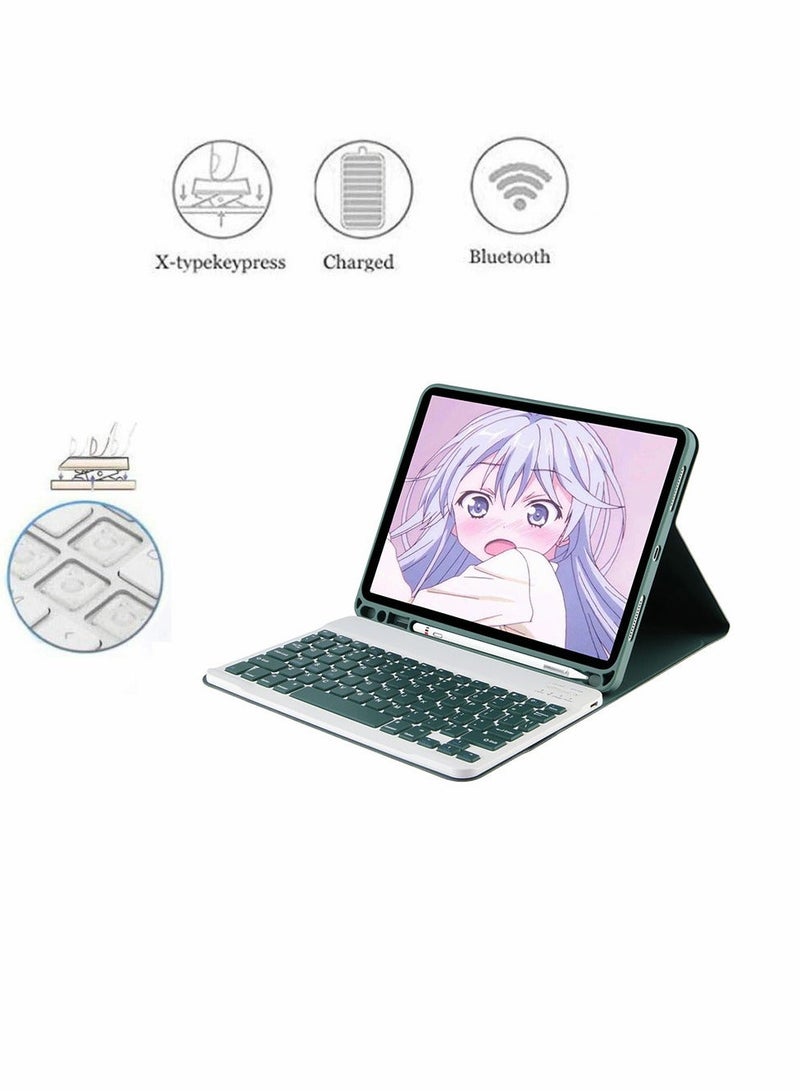 Tablet Cover Wireless Keyboard for iPad 9th Gen 2021/8th 2020/ 7th 2019/ iPad Air 3/ Pro 10.5 with Detachable Bluetooth Keyboard Mouse Pencil Holder (Dark Green) - Image 4