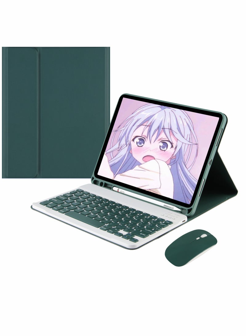 Tablet Cover Wireless Keyboard for iPad 9th Gen 2021/8th 2020/ 7th 2019/ iPad Air 3/ Pro 10.5 with Detachable Bluetooth Keyboard Mouse Pencil Holder (Dark Green) - Image 1