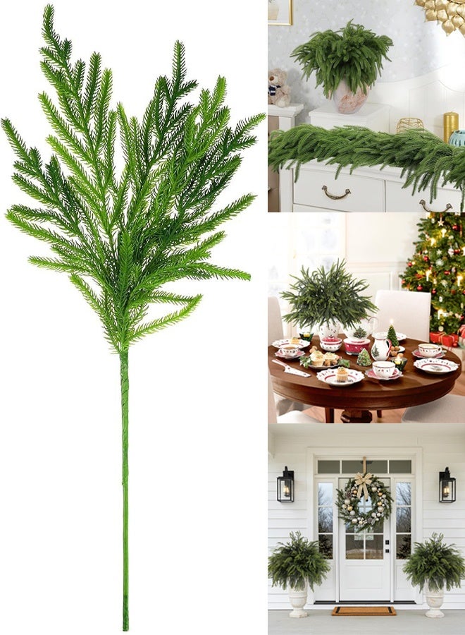 تابيت سيقان صنوبر نورفولك اصطناعية، أغصان صنوبر خضراء مزيفة لعيد الميلاد، أعواد صنوبر نورفولك بطول 17.8 بوصة لأشغال يدوية للمزهريات، صناعة أكاليل الزهور، ديكور منزلي داخلي وخارجي لعيد الميلاد - Image 1
