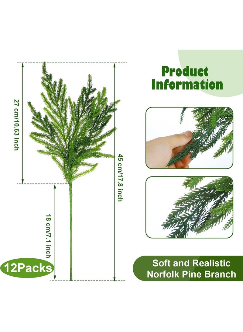 تابيت سيقان صنوبر نورفولك اصطناعية، أغصان صنوبر خضراء مزيفة لعيد الميلاد، أعواد صنوبر نورفولك بطول 17.8 بوصة لأشغال يدوية للمزهريات، صناعة أكاليل الزهور، ديكور منزلي داخلي وخارجي لعيد الميلاد - Image 2