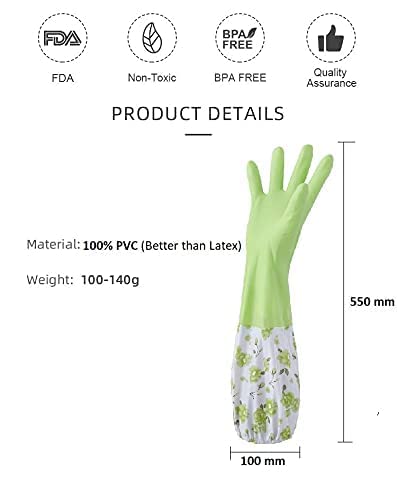 PUHBRHY Reusable Rubber Latex PVC Flock lined Heavy Duty Hand gloves for Dishwashing Long Elbow Hand GlovesSafety Kitchen for Cleaning Gardening Laundry multipupose usable glovesPAIR 1green - Image 5