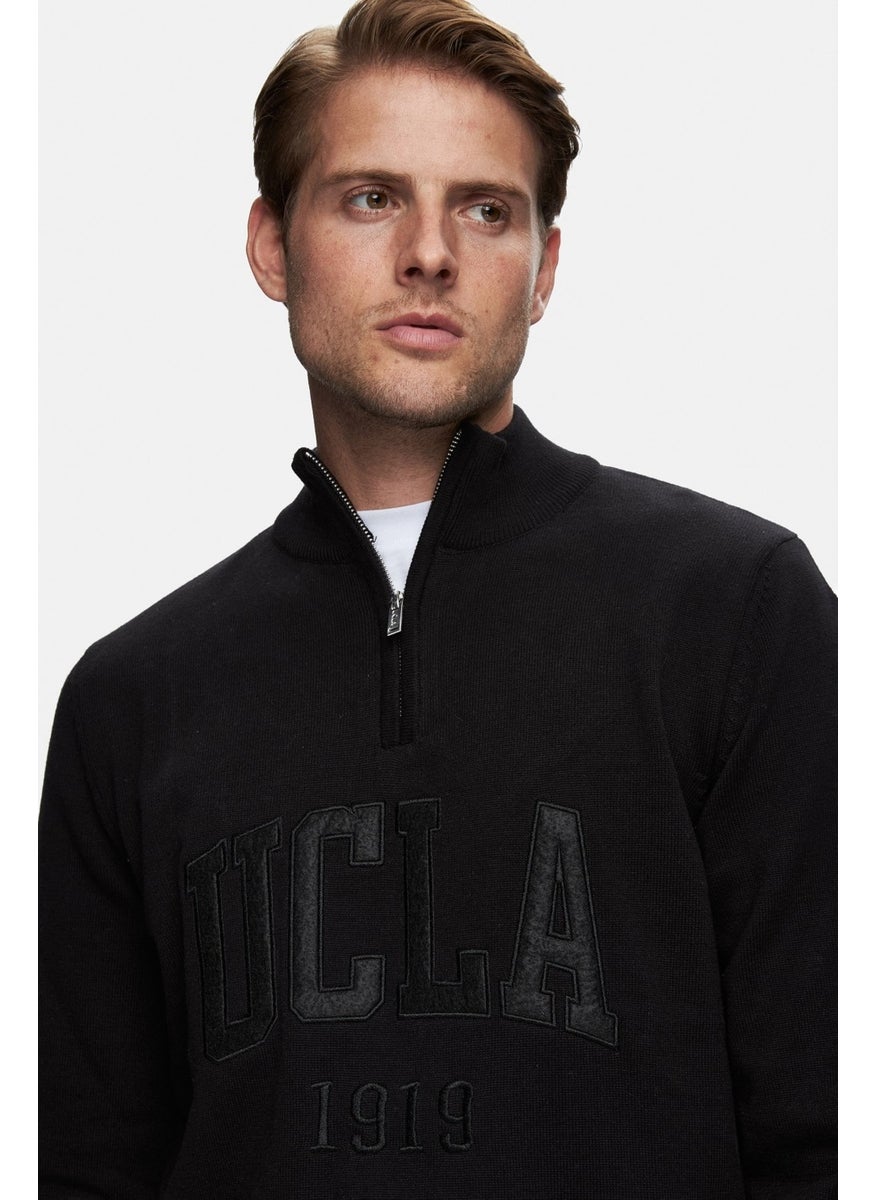 UCLA Arthur Black Half Zipper Embroidered Standard Fit Men's Sweater  - Image 2