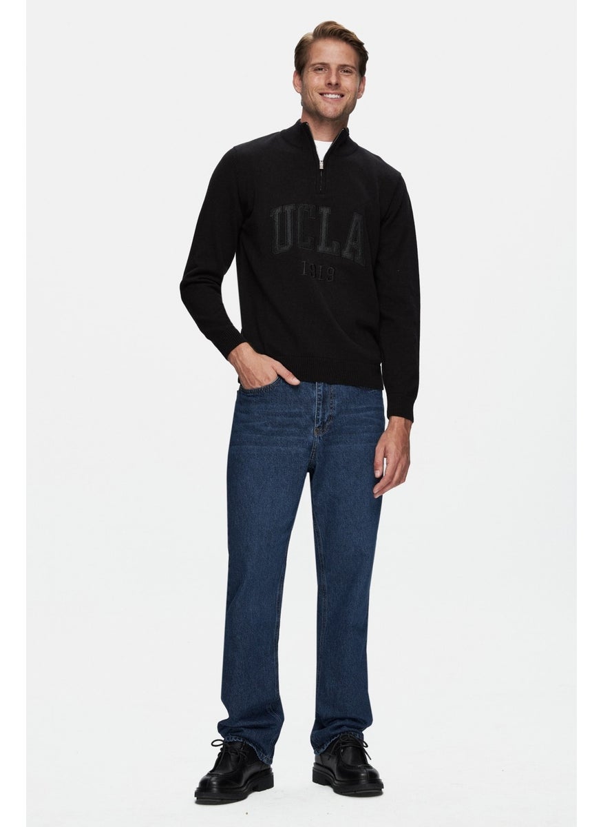 UCLA Arthur Black Half Zipper Embroidered Standard Fit Men's Sweater  - Image 3