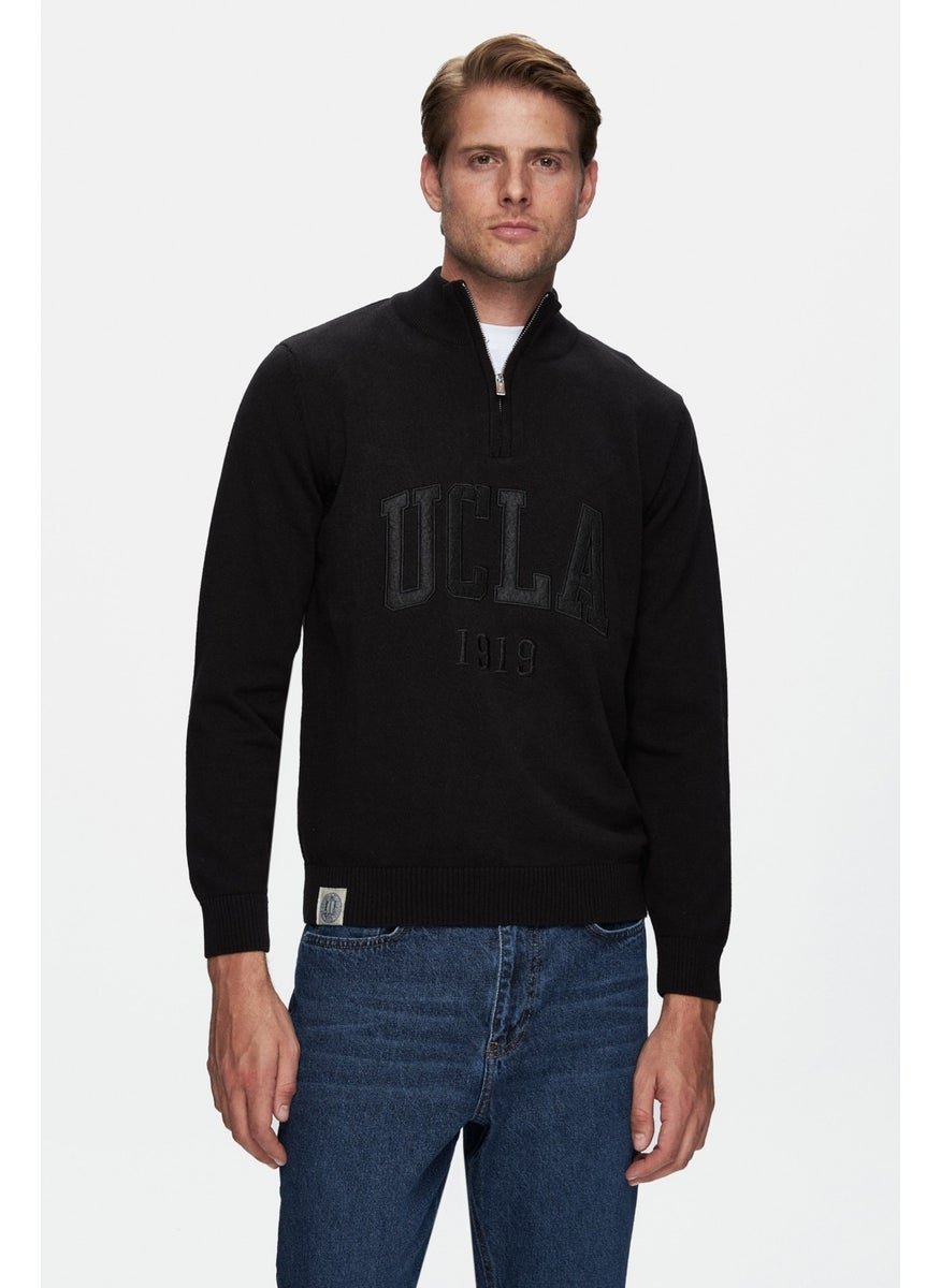 UCLA Arthur Black Half Zipper Embroidered Standard Fit Men's Sweater  - Image 1