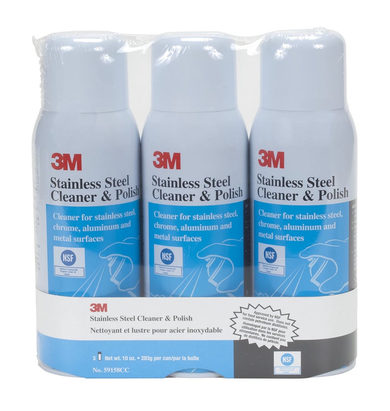 3M Stainless Steel Cleaner and Polish, 10 oz. Cans, 3 Pack, Foam, Chrome, Laminated Plastic, Aluminum, Appliances, Fridge, Exhaust Range Hood, Dishwasher, Sink - Image 1