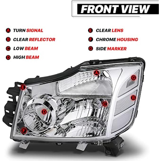 M-AUTO M Auto Oe Style Chrome Headlight Assembly W 4 Pre Assembled 6000K Led Bulbs Replacement For 04 15 Nissan Titan  2004 2005 2006 2007 Armada ChromeClear  Clear Corner - Image 4