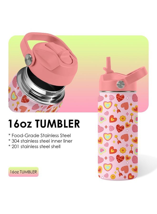 xiiai 16oz Insulated Water Bottle with Handle & Flip Straw Love Heart - Themed Tumbler, Stainless Steel Heart-Shape Themed Mugs, Gifts for Girls Coworkers, Friend, Travel Cup - Image 3