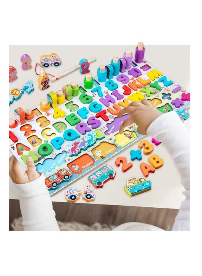 ميكسد ألغاز خشبية للأطفال الصغار ، ألعاب تعليمية للأطفال ، ألغاز شكل رقم الأبجدية الخشبية للأطفال التنوير ألغاز التعليم المبكر ، ألعاب فرز الشكل المغناطيسي والعد - Image 3