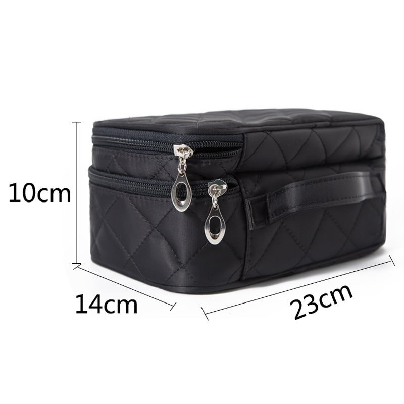 Double Layer Makeup Bag with Strap, Large Cosmetic Case for Women, Make Up Organizer for Brushes, Beauty, Eyeshadow Palette, Lipstick, pink - Image 4