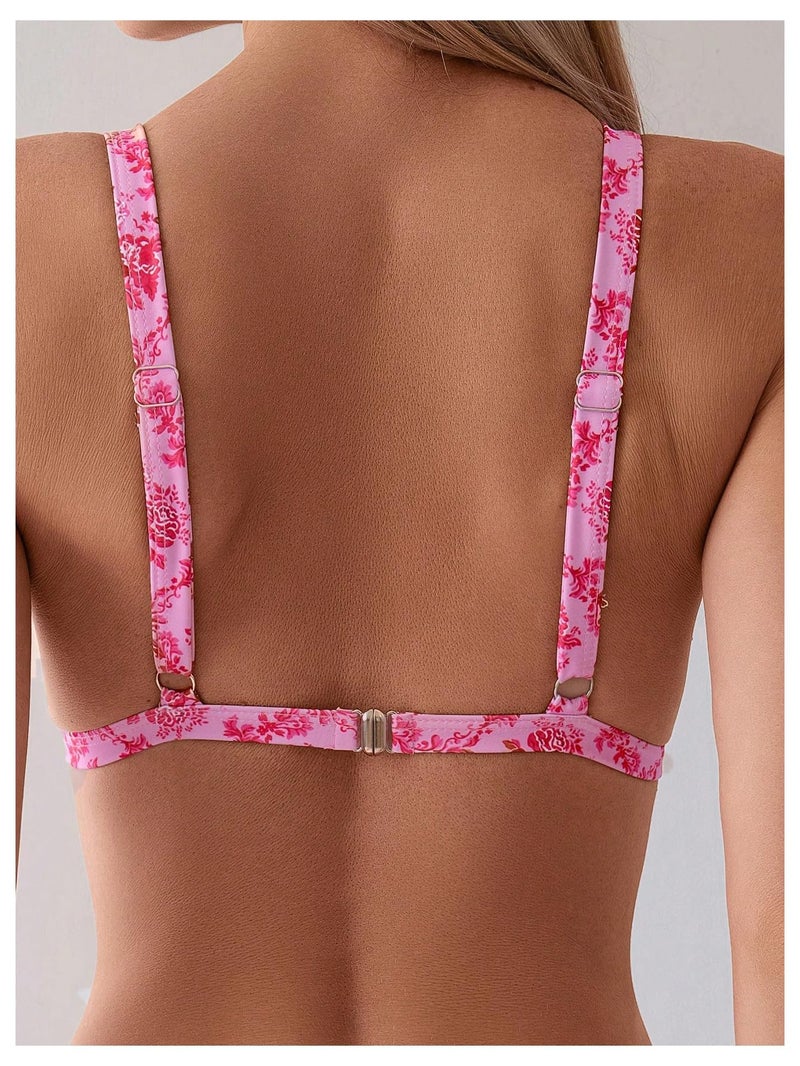 ZAFUL Women's 2 Piece Floral Print Swimsuit Triangle String High Cut Bikini Sets Bathing Suit(2-Pink, S) - Image 5