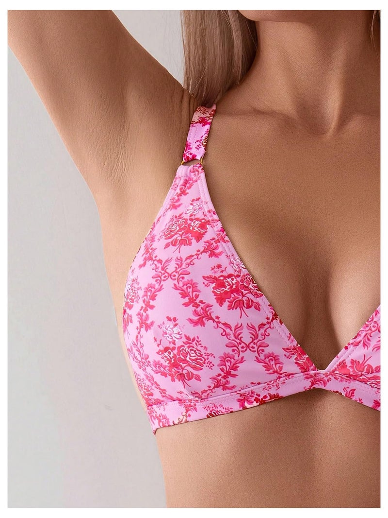 ZAFUL Women's 2 Piece Floral Print Swimsuit Triangle String High Cut Bikini Sets Bathing Suit(2-Pink, S) - Image 4