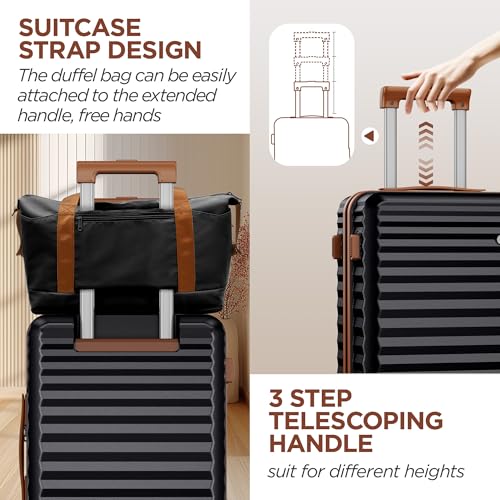 SHOWKOO Carry On Luggage Hardshell Lightweight Luggage Set, Suitcase with Double Spinner Wheels Tsa Lock White 3 piece set Black (DB/TB/20in) - Image 5