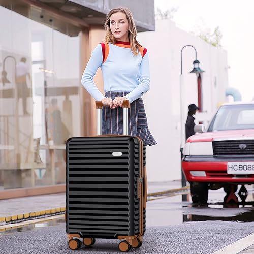 SHOWKOO Carry On Luggage Hardshell Lightweight Luggage Set, Suitcase with Double Spinner Wheels Tsa Lock White 3 piece set Black (DB/TB/20in) - Image 2