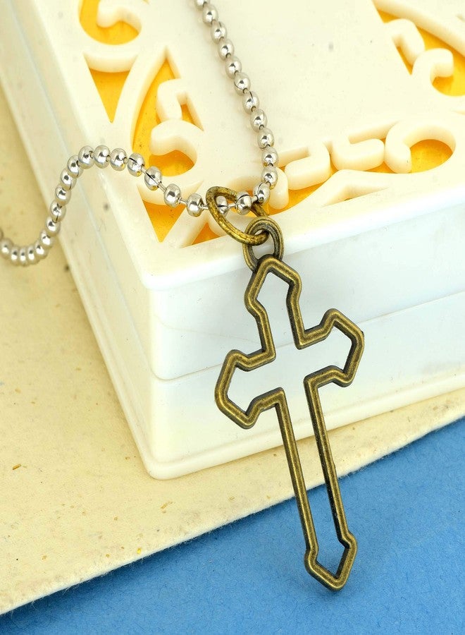 Morvi Antique Finish Plated Brass, Very unique and Stylish, Small and Sober, Jesus, Criss Cross Design, Pendant Locket Chain Men and women - Image 4