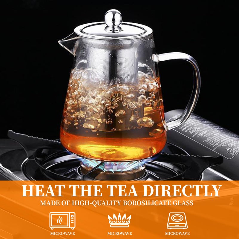 BanYakong Glass Teapot with Stainless Steel Infuser, Borosilicate Tea Kettle, Clear Tea Maker for Loose Leaf Tea (950ML) - Image 5