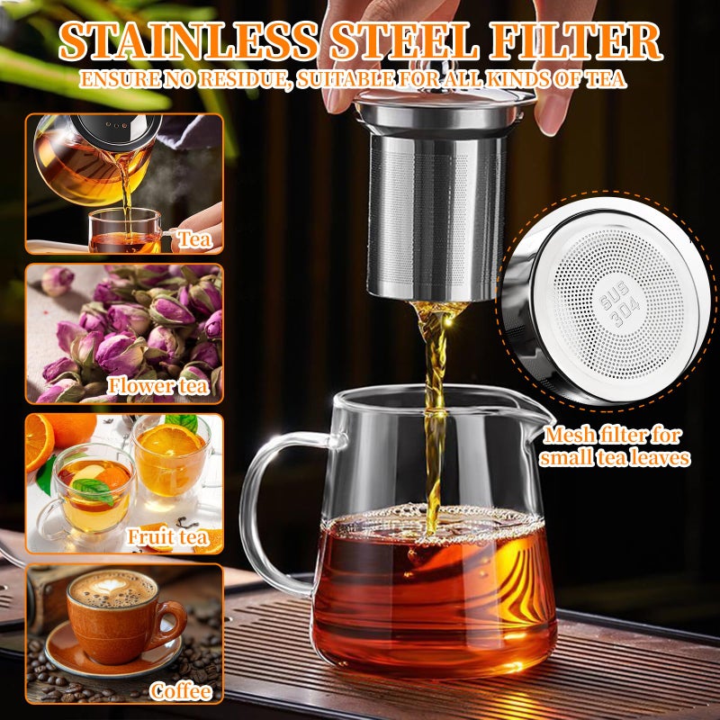 BanYakong Glass Teapot with Stainless Steel Infuser, Borosilicate Tea Kettle, Clear Tea Maker for Loose Leaf Tea (950ML) - Image 3