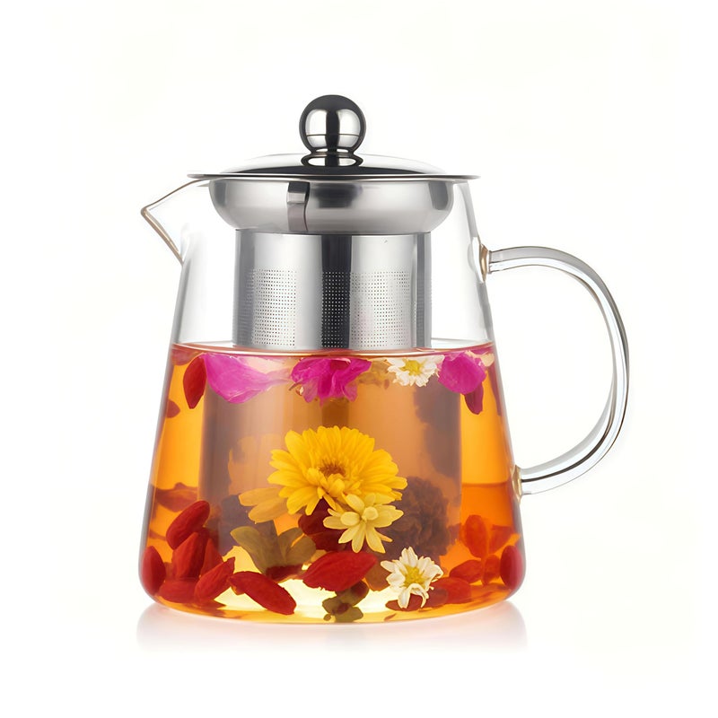 BanYakong Glass Teapot with Stainless Steel Infuser, Borosilicate Tea Kettle, Clear Tea Maker for Loose Leaf Tea (950ML) - Image 1