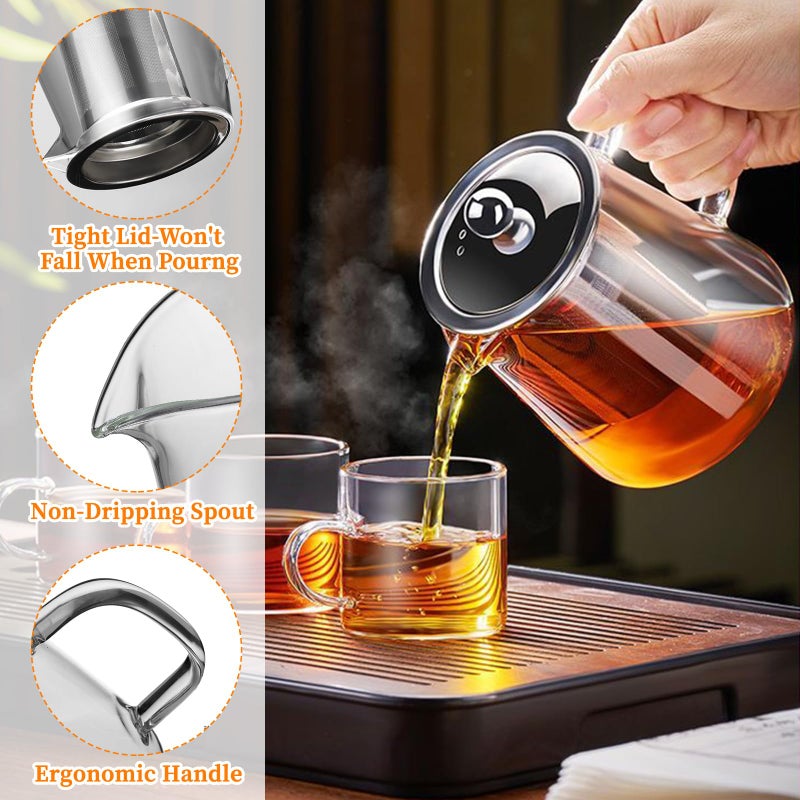 BanYakong Glass Teapot with Stainless Steel Infuser, Borosilicate Tea Kettle, Clear Tea Maker for Loose Leaf Tea (950ML) - Image 4