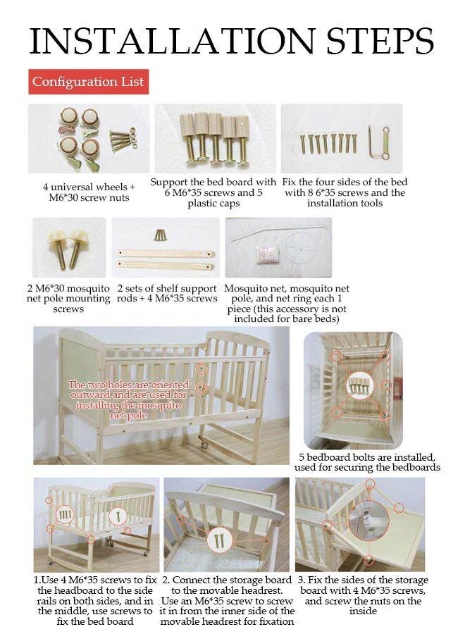 Spides Multifunctional Baby Crib 6 in 1 Convertible Wooden Baby Bed Adjustable Nursery Bed with Wheels Portable Foldable Baby Rocker Extended Length (102 to 150cm) Solid Wood Baby Bedside Sleeper with Flip Changing Station - Image 5