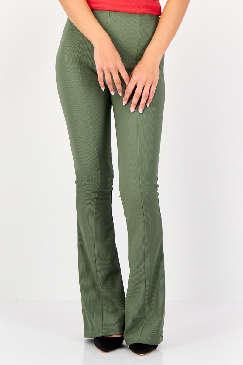 Reserved Women Regular Fit Textured Palazzo Pants, Army Green - Image 1